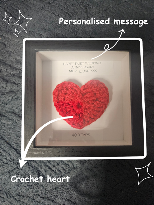 Handmade framed crochet heart gift